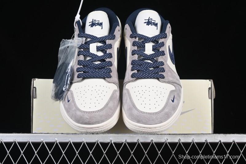 Nike Air Jordan 1 Low Stussy Collaboration Blue Suede Retro Basketball Shoes - SJ9950-035