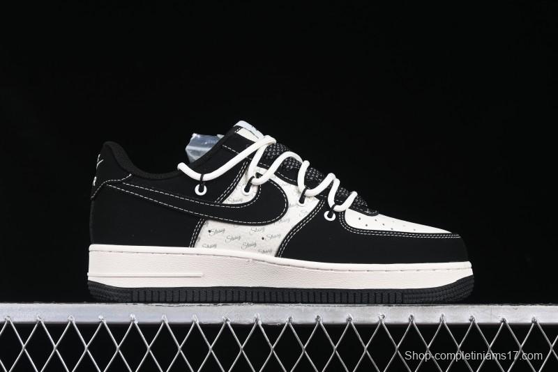 Nike Air Force 1 '07 Low Stussy Collaboration Black White Lace-Up Low-Top Casual Sneakers - SJ1198-108