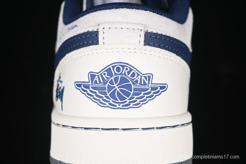 Nike Air Jordan 1 Low Stussy Collaboration - Light Grey Blue Hook Retro Basketball Shoes - SJ9950-046
