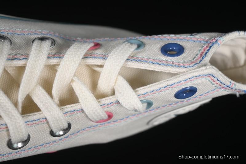Converse Chuck 1970s High Top Casual Sneakers with Star Stitching and White-Pink-Blue Mismatched Design - A15744C