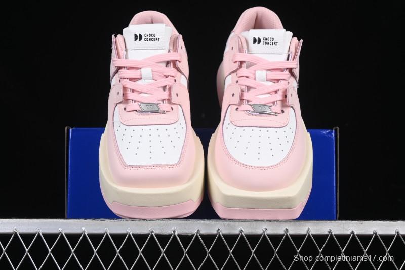 Choco Concert Leather Round Square Asymmetrical Fashion Sneakers White Pink - AJE5