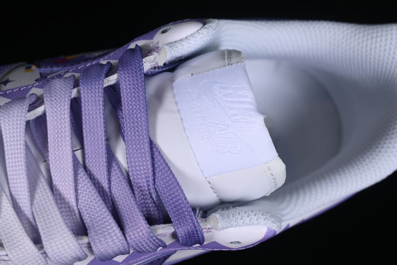 Nike Air Force 1 Low Witch Collaboration Custom Leather Sneakers with Gradient White-Purple and Skull Design - CW2288-111