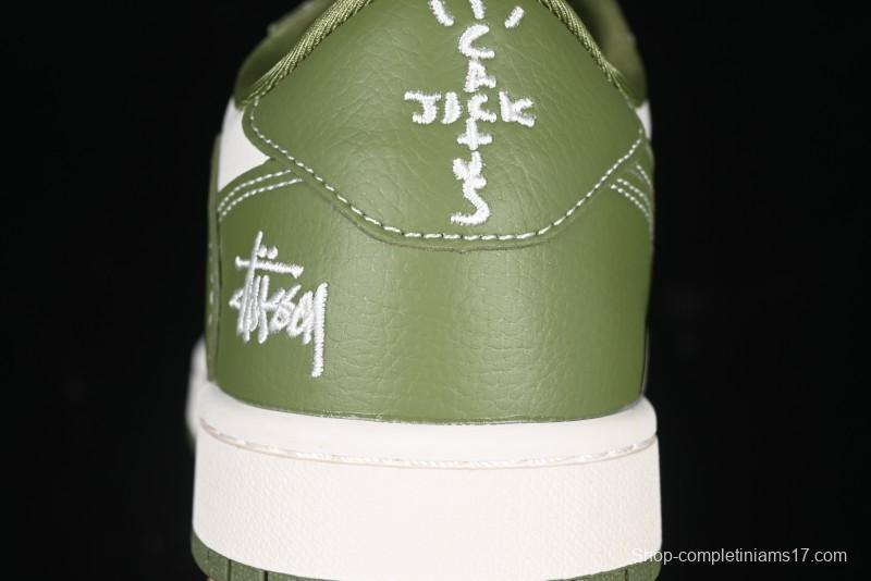 Nike Travis Scott x Fragment Design x Air Jordan 1 Low OG SP AJ1 Stussy Collaboration Bamboo Green Low-Top Casual Sneakers - BB1199-201