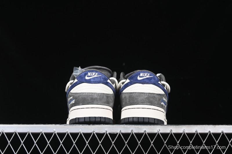 Nike SB Dunk Low Supreme Collaboration - Grey White Blue Swoosh Lace-Up Anniversary Customized Low-Top Casual Skate Shoes - XS1186-100