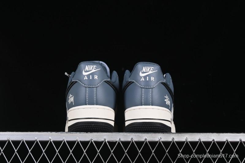 Nike Air Force 1 '07 Low Stussy Collaboration Bright Blue Black Swoosh Low-Top Casual Sneakers - XZ3328-198