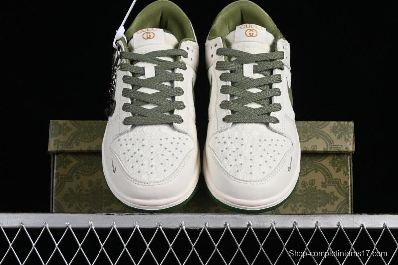 Nike SB Dunk Low Gucci Collaboration - Beige Green Woven Fabric Anniversary High-End Custom Low-Top Casual Skate Shoes - DQ1098-368