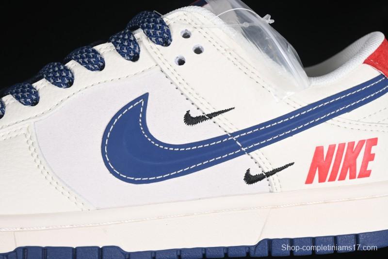 Nike SB Dunk Low Supreme Collaboration - Off-White 3D Navy Swoosh Anniversary Custom Low-Top Casual Sneakers - FC1688-204