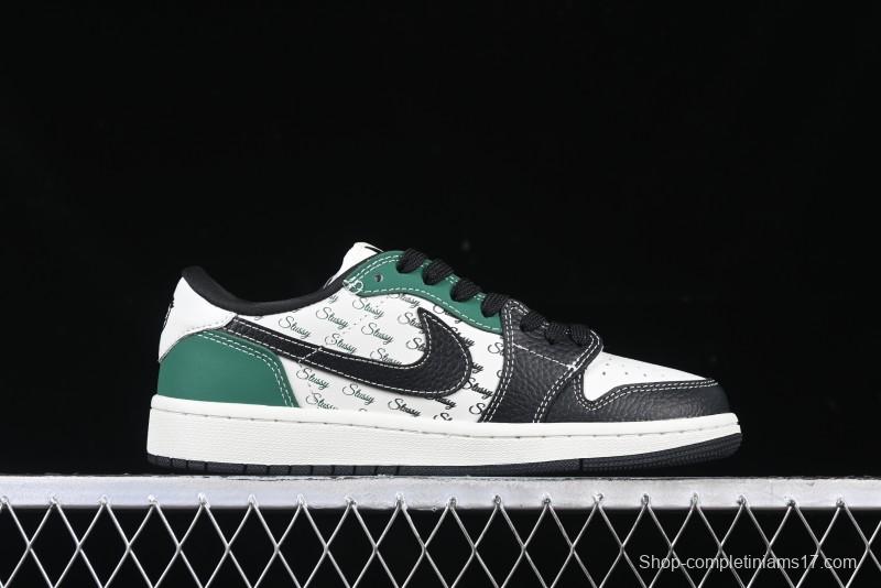Nike Travis Scott x Fragment Design x Air Jordan 1 Low OG SP AJ1 Stussy Collaboration - Black Green - AG3702-805