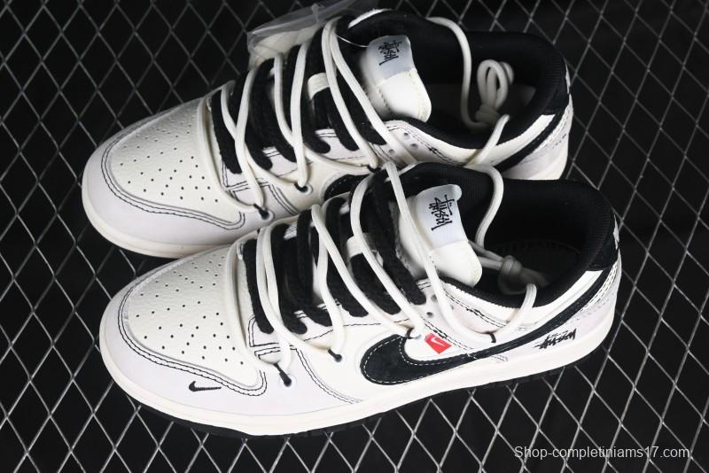 Nike SB Dunk Low Stussy Collaboration Anniversary Edition Lace-Up Beige Grey Black Swoosh Low-Top Casual Skate Shoes - YX5066-242