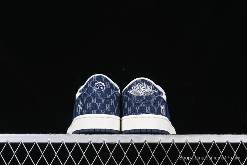 Nike Travis Scott x Fragment Design x Air Jordan 1 Low OG SP AJ1 MLB Collaboration White Blue Denim Low-top Casual Sneakers - DM7866-051