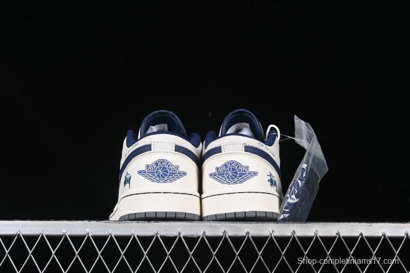 Nike Air Jordan 1 Low Stussy Collaboration - Light Grey Blue Hook Retro Basketball Shoes - SJ9950-046