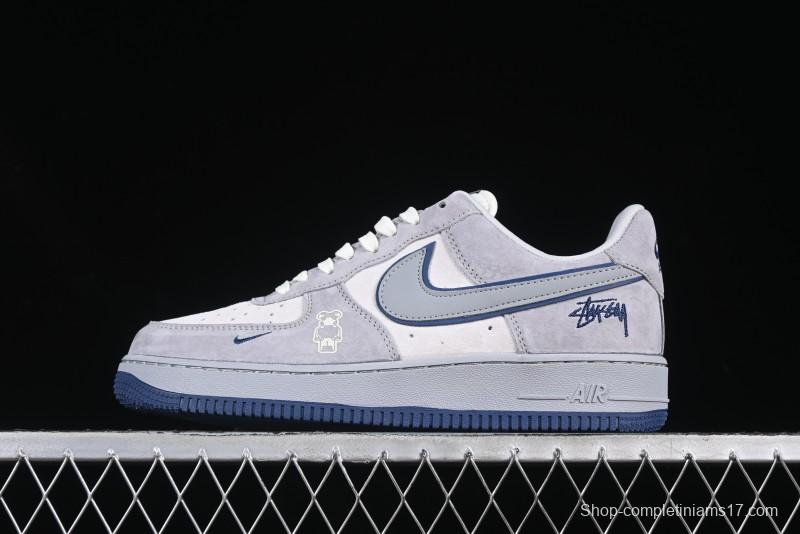 Nike Air Force 1 '07 Low Stussy Collaboration Grey Blue Pig Bear AF1 Low Top Casual Sneakers - DF0188-017