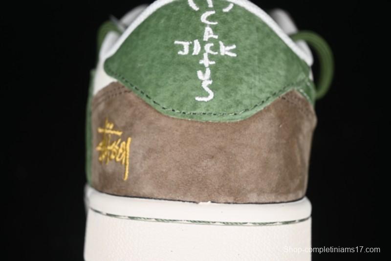 Nike Travis Scott x Fragment Design x Air Jordan 1 Low OG SP AJ1 Stussy Collaboration Suede Green Low Top Casual Sneakers - XS3186-202