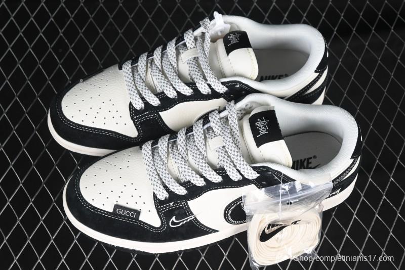 Nike SB Dunk Low Stussy x Gucci Triple Collaboration - Irregular Black Swoosh Anniversary Custom Low-Top Casual Sneakers - FC1688-196