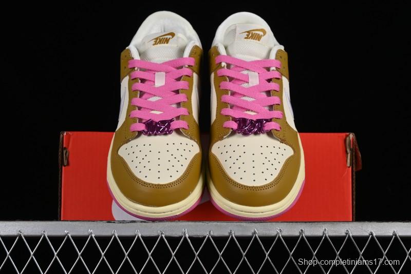 Nike Dunk Low "Just Do It" SB Low-Top Casual Skate Shoes in Coconut Milk and Pink - FD8683-700