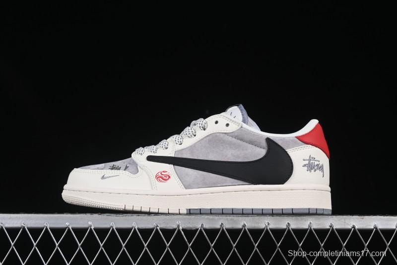 Nike Air Jordan 1 Low OG SP Travis Scott x Fragment Design Collaboration Snake Year Limited Dual-Tone Beige Black Swoosh - SJ2068-142