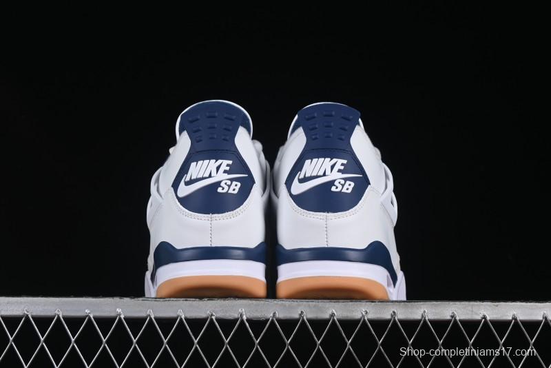 Nike SB x Air Jordan 4 Retro "Navy" White Blue Basketball Shoes - DR5415-100