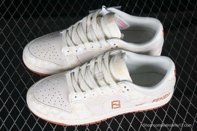 Nike SB Dunk Low Fendi Collaboration Embroidered White Swoosh Anniversary Custom Low-Top Casual Sneakers - DM6868-039