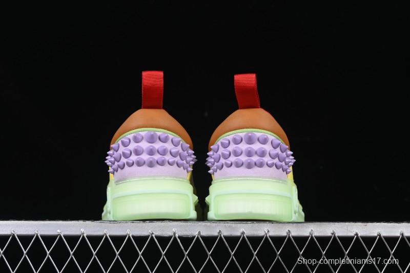 Christian Louboutin Funnyto Flat French Luxury Brand Green Color Block Low Top Sneakers - X.D4