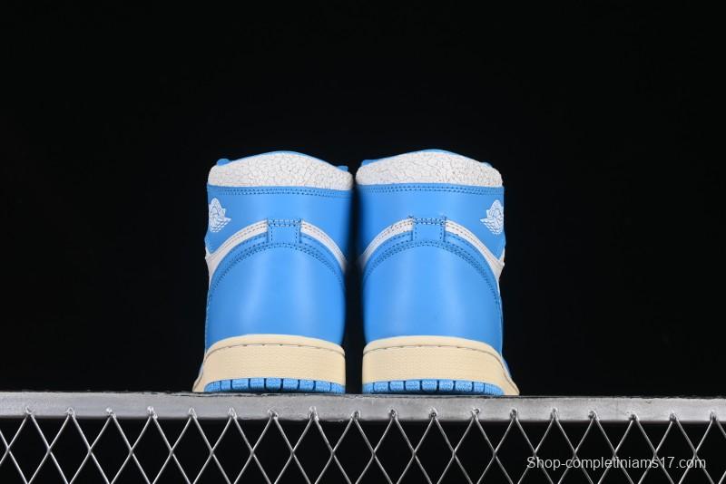 Nike Air Jordan 1 High OG "UNC Reimagined" Retro Basketball Shoes with Cracked Leather and Vintage Midsole - DZ5485-402