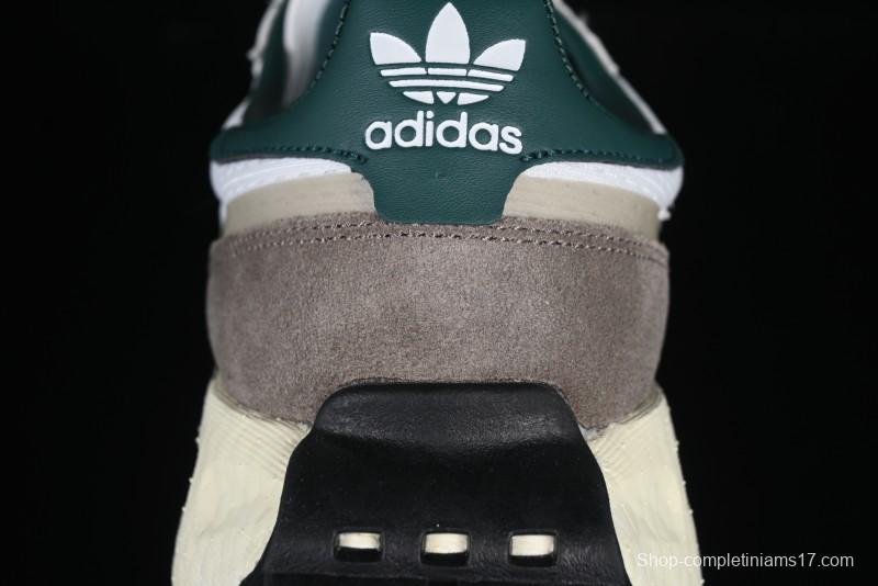 Adidas Retro-Inspired Sneakers - White, Grey & Green with Boost Sole