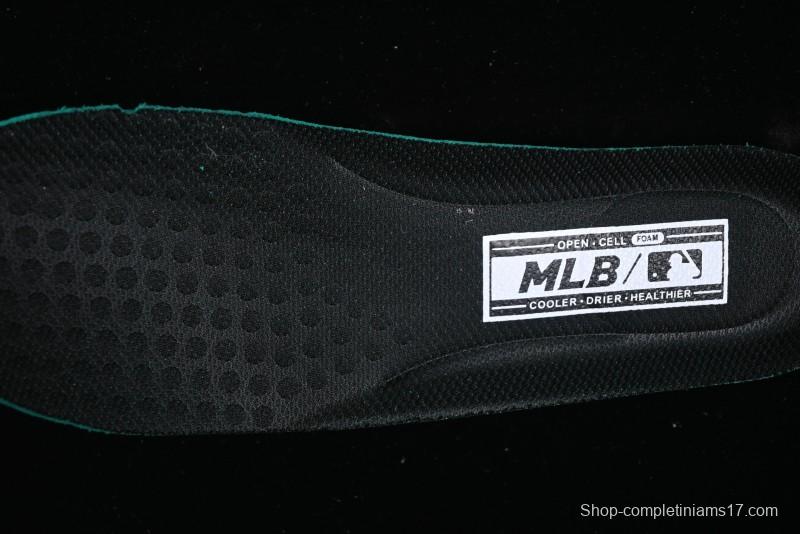 NY Yankees Black Leather Sneakers with Bold Orange Logo