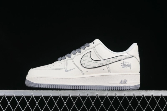 Nike Air Force 1 '07 Low Stussy Collaboration Grey Swoosh Casual Sneakers - HH7518-041