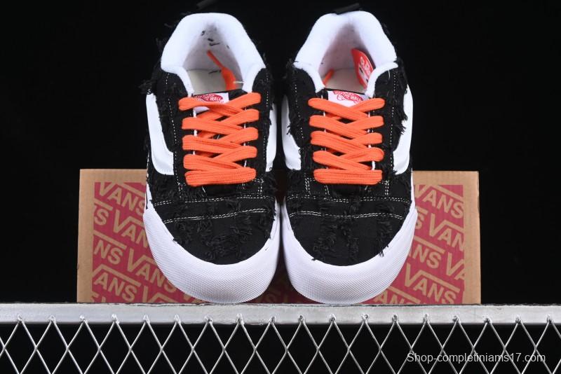 Vans Old Skool Distressed Black Canvas Sneakers with Orange Accents