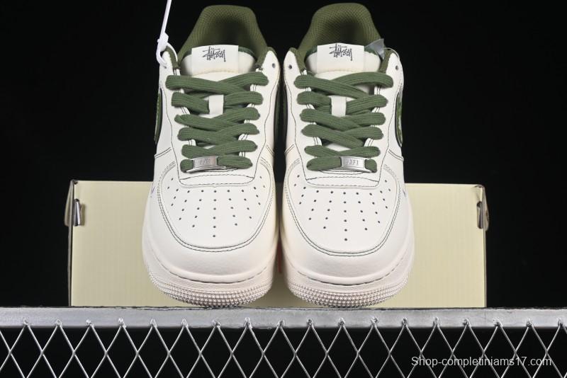 Nike Air Force 1 '07 Low Stussy Collaboration Dual-Tone Beige Green Casual Sneakers with Strap - XS1958-525