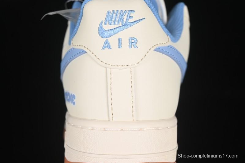 Nike Air Force 1 '07 Low Supreme Collaboration Blue Swoosh Gum Sole Casual Sneakers - XS1958-547