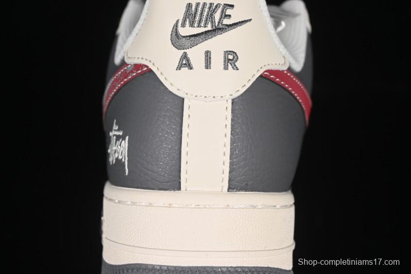 Nike Air Force 1 '07 Low Stussy Collaboration Render Red Swoosh Casual Sneakers - XS1958-573