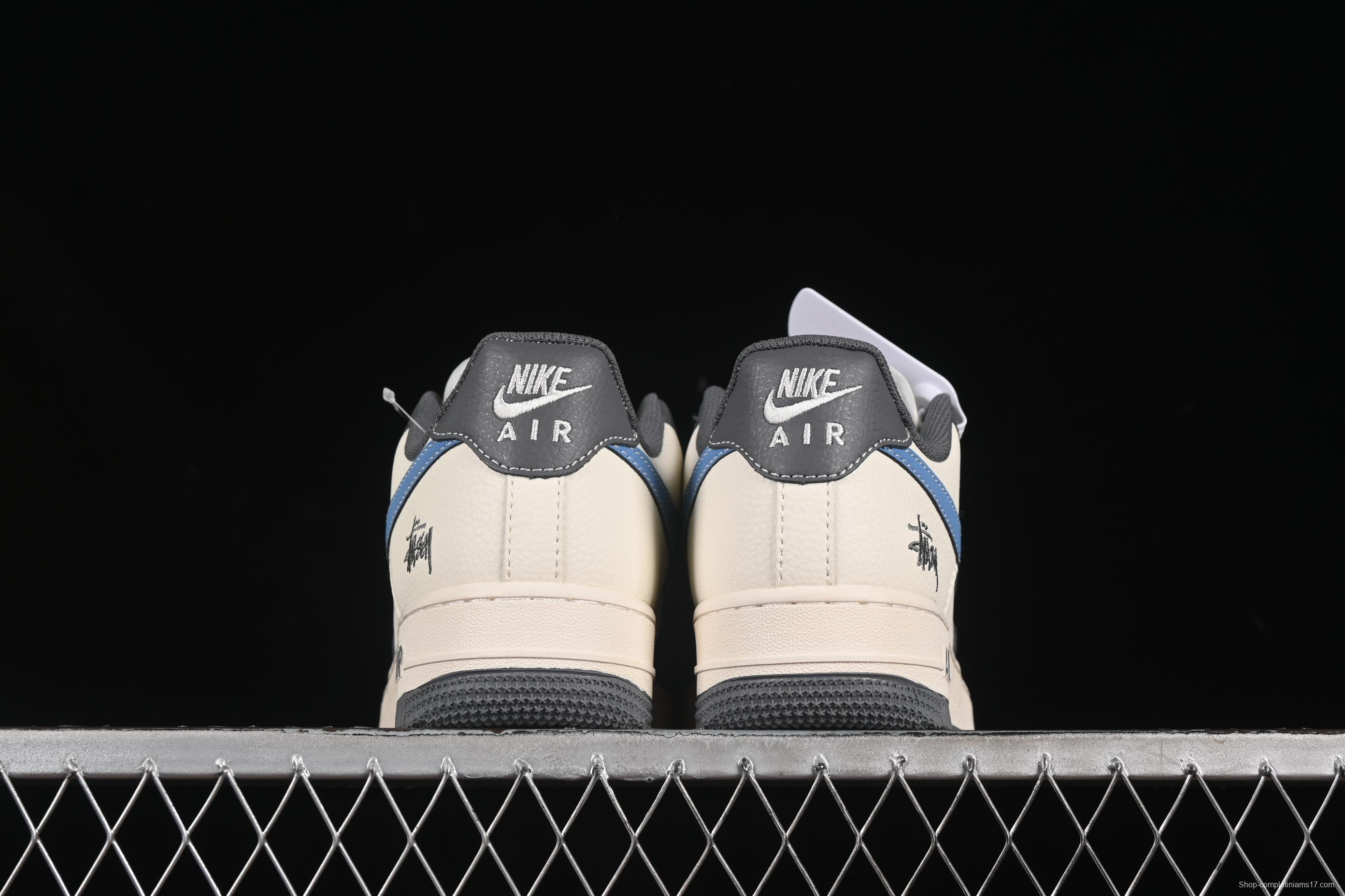 Nike Air Force 1 '07 Low Stussy Collaboration Light Grey Sky Blue Swoosh Casual Sneakers - XS1958-574
