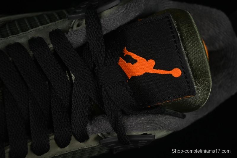 Nike Undefeated x Air Jordan 4 OG Sneakers in Olive Green Suede with Orange and Black Accents - IB1519-200