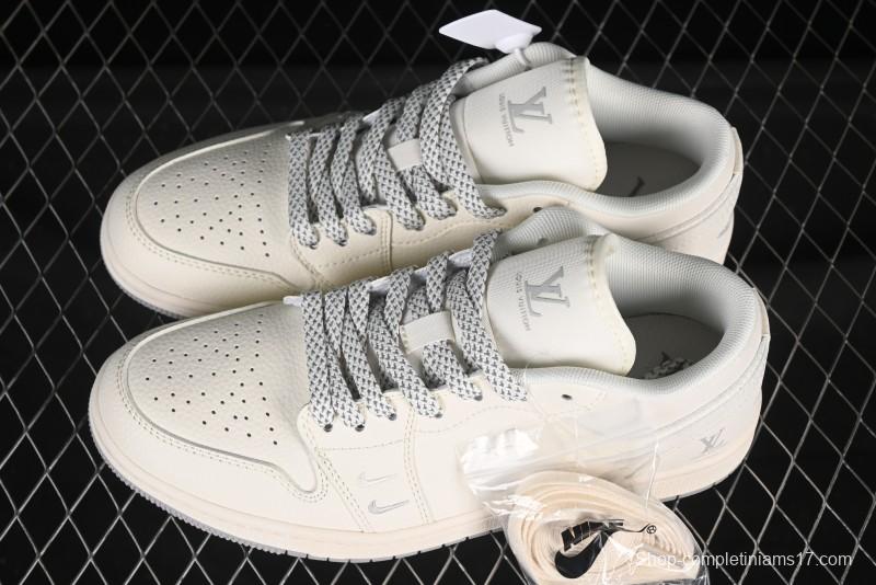 Nike Air Jordan 1 Low LV Collaboration Classic Beige Grey High-End Custom Retro Basketball Shoes - XX3168-169