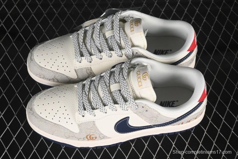 Nike SB Dunk Low Gucci Collaboration Woven Blue Swoosh Anniversary Custom Low-Top Casual Skate Shoes - FC1688-225