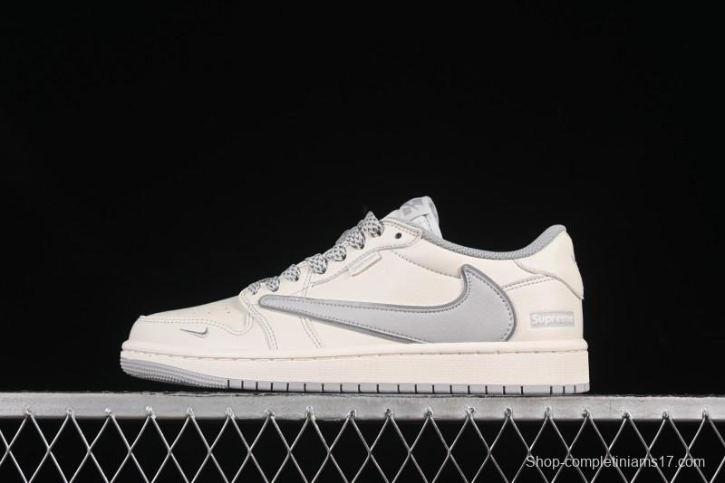 Nike Travis Scott x Fragment Design x Air Jordan 1 Low OG SP AJ1 Collaboration Sneakers with Reverse Swoosh - DH0223-322