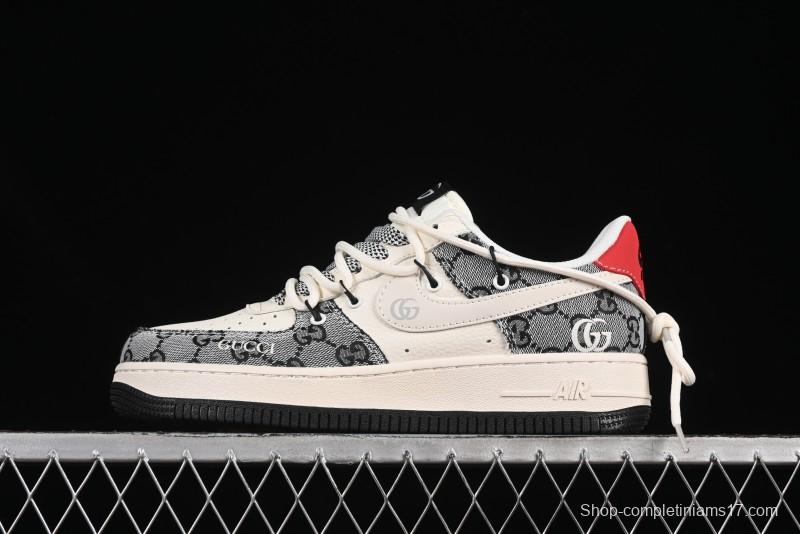 Nike Air Force 1'07 Low Gucci Collaboration Grey Pattern Drawstring Casual Sneakers - YX5066-319