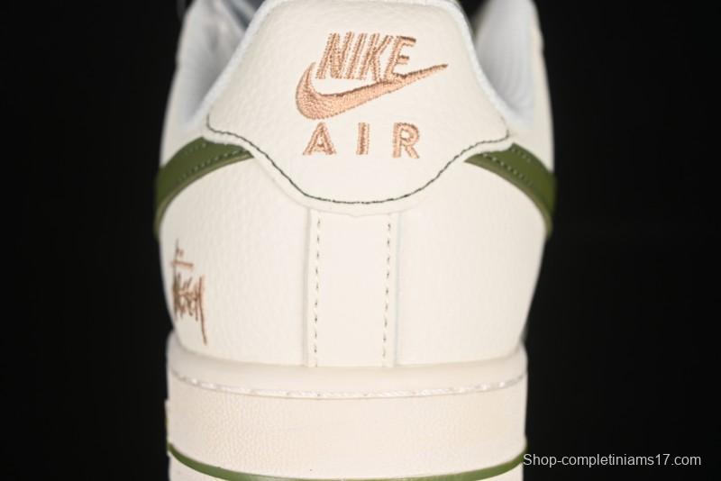 Nike Air Force 1 '07 Low Stussy Collaboration Green Swoosh Gold Embroidery Casual Sneakers - XX3168-151