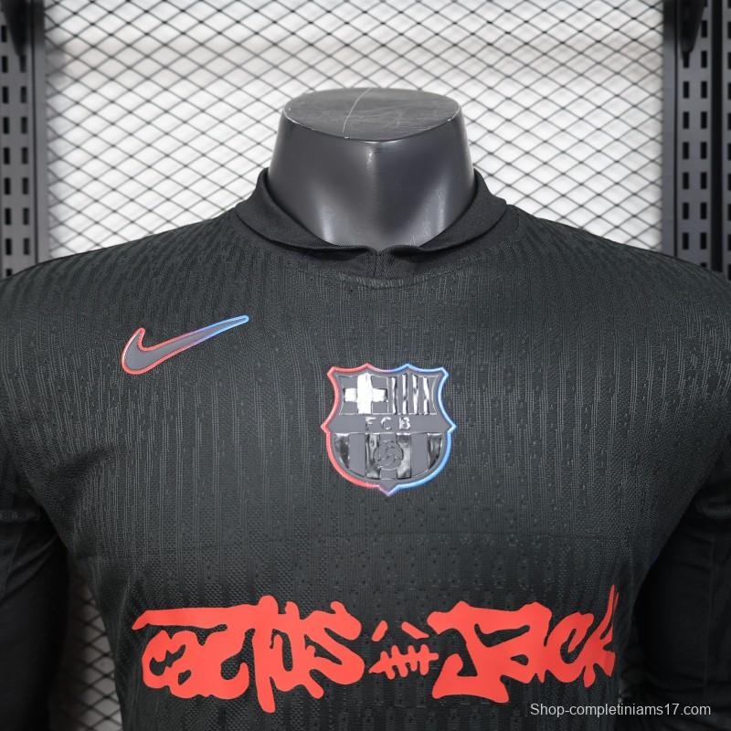 Player Version 24/25 Barcelona x Travis Scott Away Black Jersey With Red Sponsor