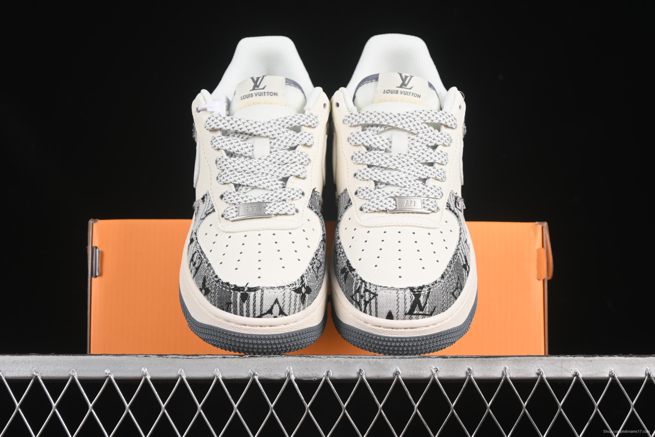 Nike Air Force 1 '07 Low LV Collaboration Black Grey Printed Denim Casual Sneakers - XS1958-587