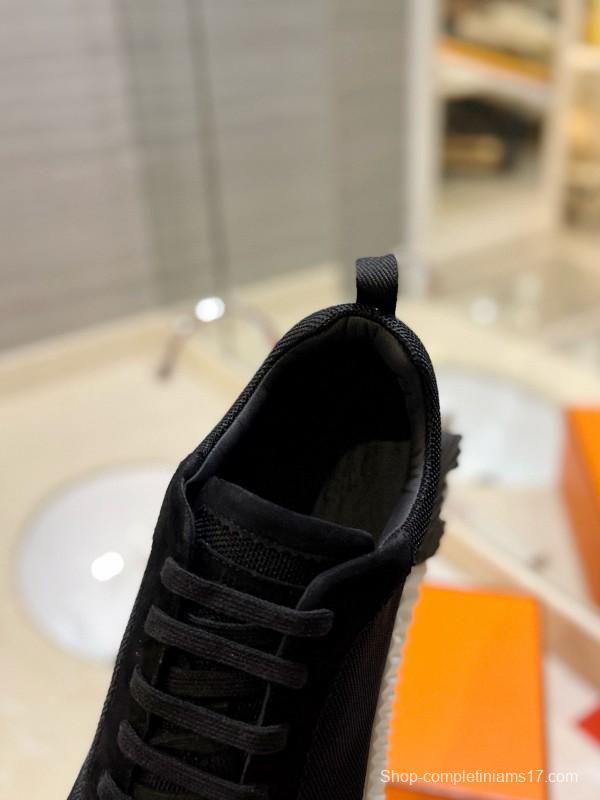 2024 Unisex Hermès black white fabric Suede sneakers