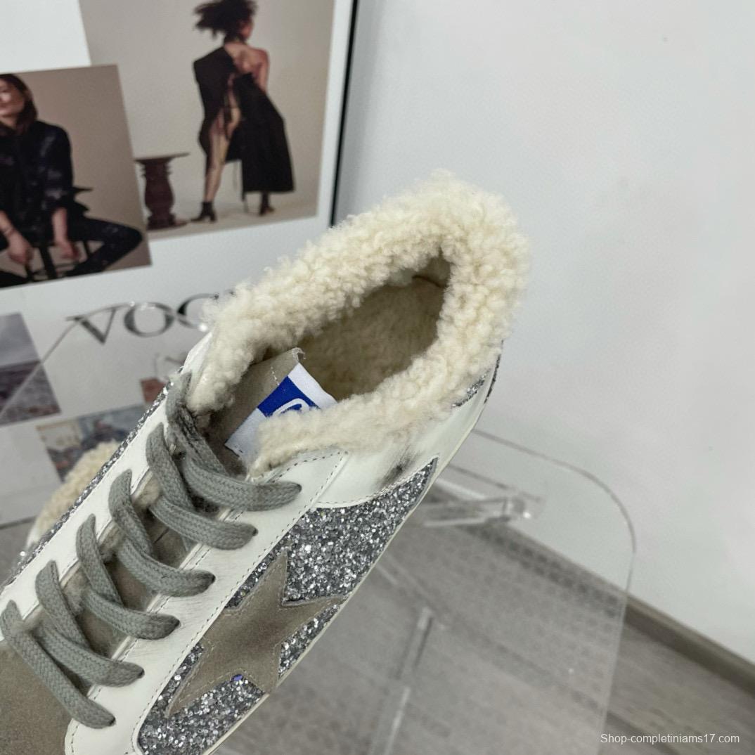 2025 Women GGDB White Silver Suede Leather Glitter Star Sneakers
