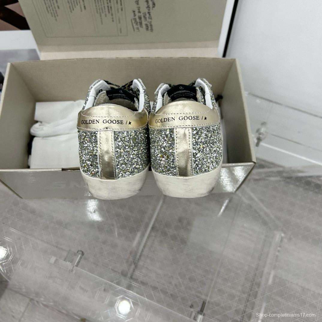 2025 Women GGDB Silver Glitter Leather Sneakers