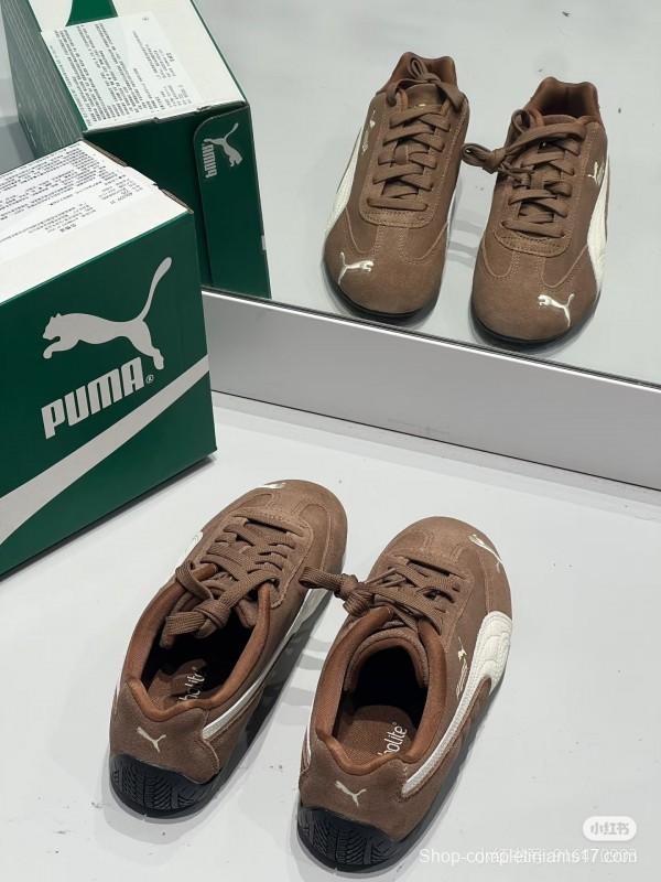 2025 Women Puma Brown White Suede Leather Sneakers KFY00260
