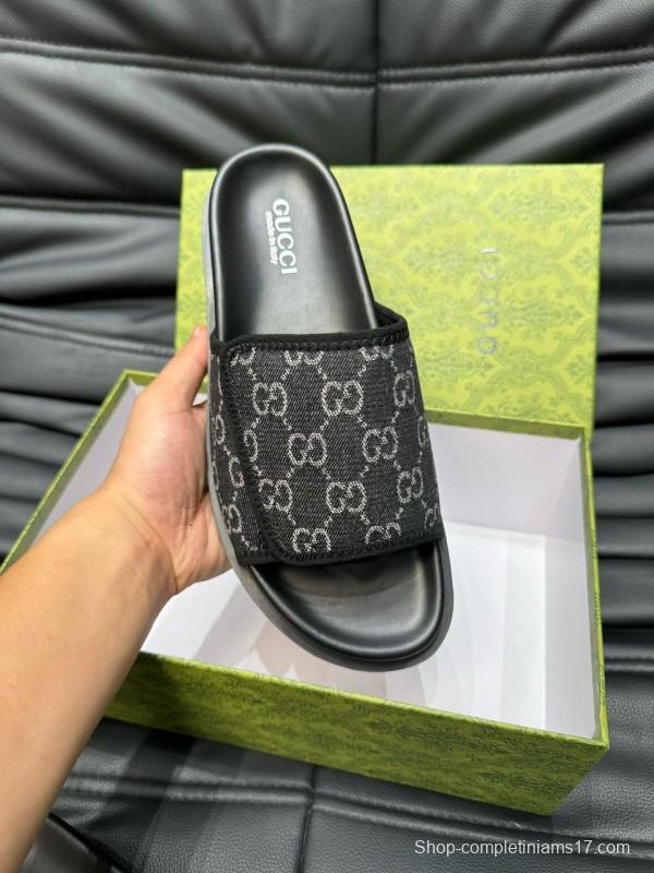 2024 Slippers Gucci Black Fabric Slippers MJ00200