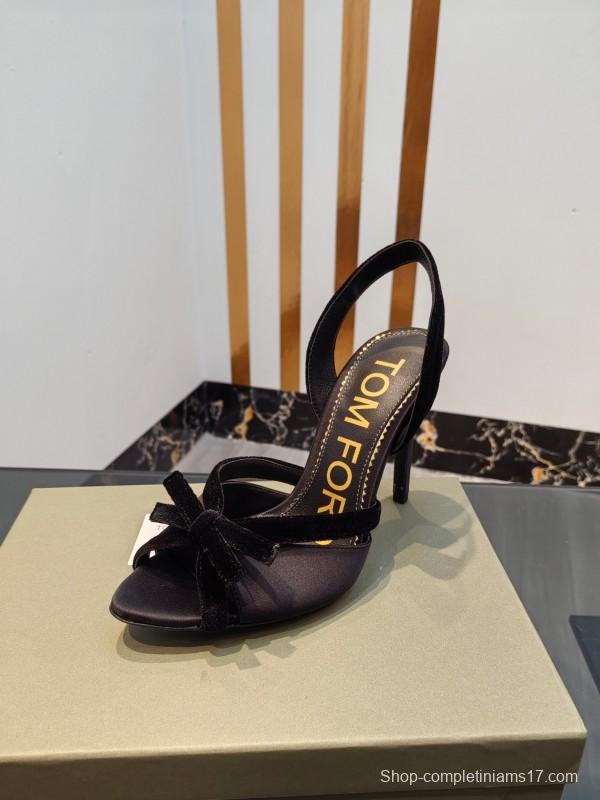 2025 Women TOM FORD Black Velvet High Heel Slingback Bow KFY00300