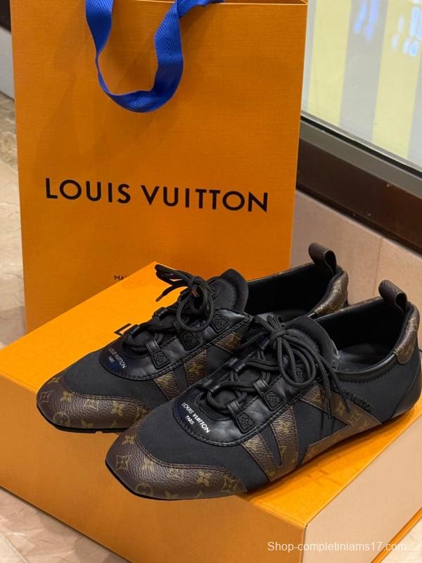 2025 Unisex Louis Vuitton Black Brown Canvas Leather Sneakers LY00340