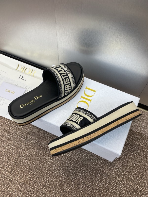 2025 Slippers Dior Black Fabric Slippers CD Logo KFY00280