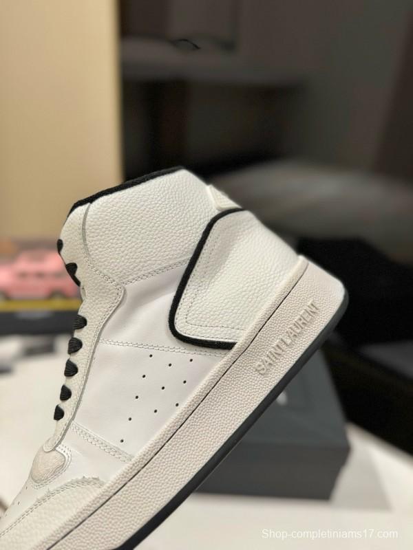 2024 Unisex Yves Saint Laurent White Black Leather Casual Sneakers Perforated MJ00390