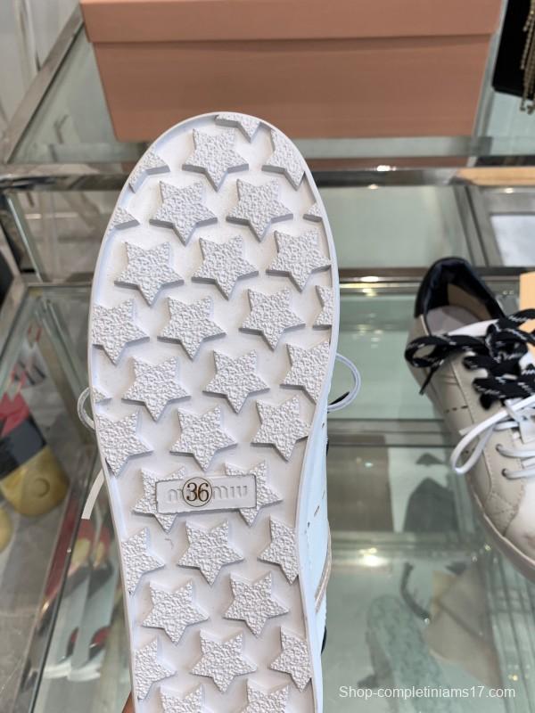 2025 Women Miu Miu White Black Leather Sneakers LY00290
